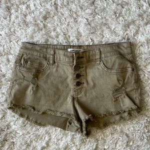 BILLABONG olive green frayed shorts
